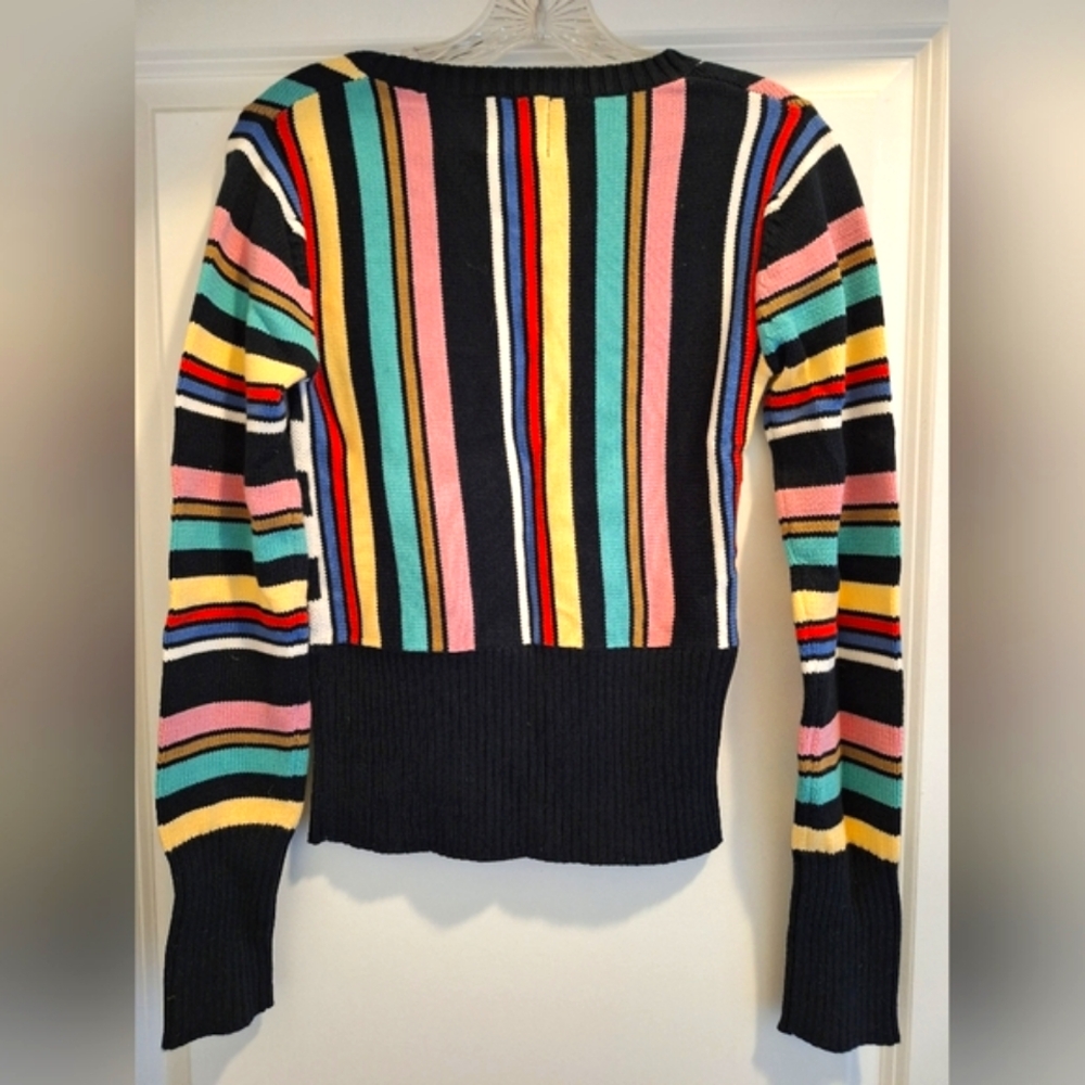 New Multi-Colored With Diagonal Zipper V-Neck Swe… - image 3